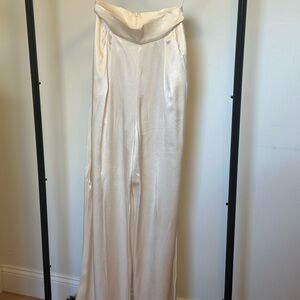 SHONA JOY BRIDAL La Lune Cream Satin Wide-Leg Pants